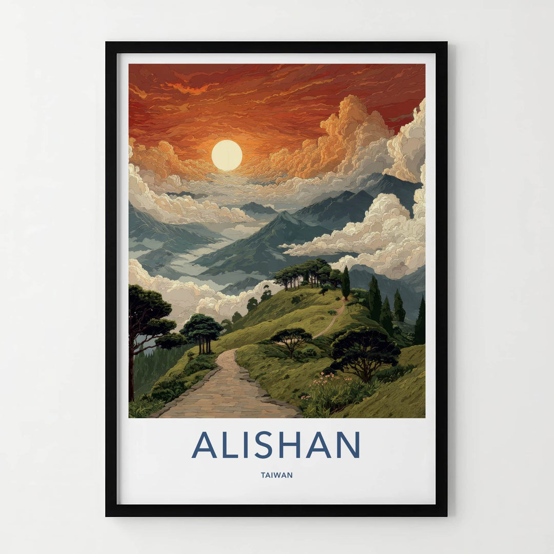 Alishan Poster - Taiwan Travel Print - Majestic Mountain Sunrise Home Decor