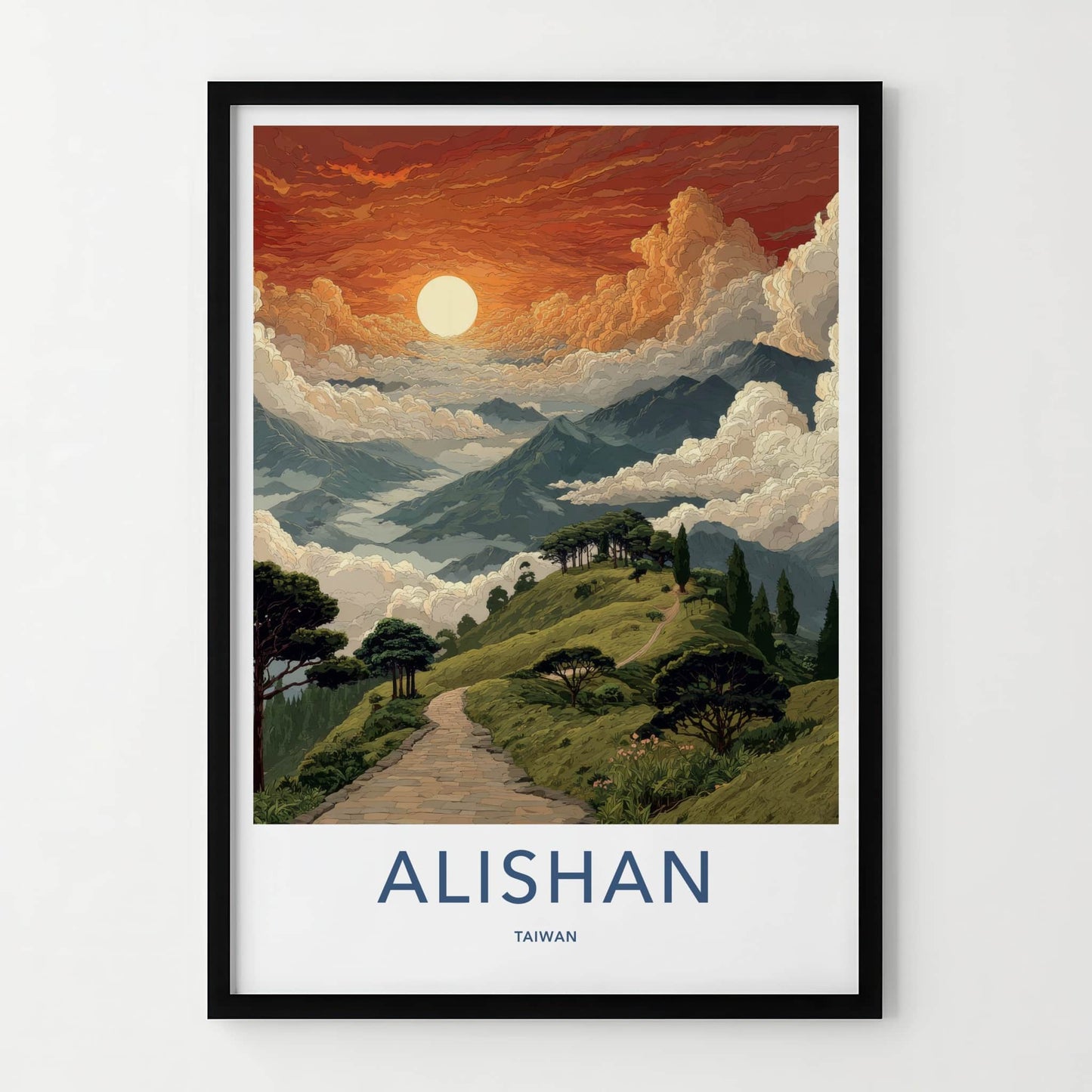 Alishan Poster - Taiwan Travel Print - Majestic Mountain Sunrise Home Decor