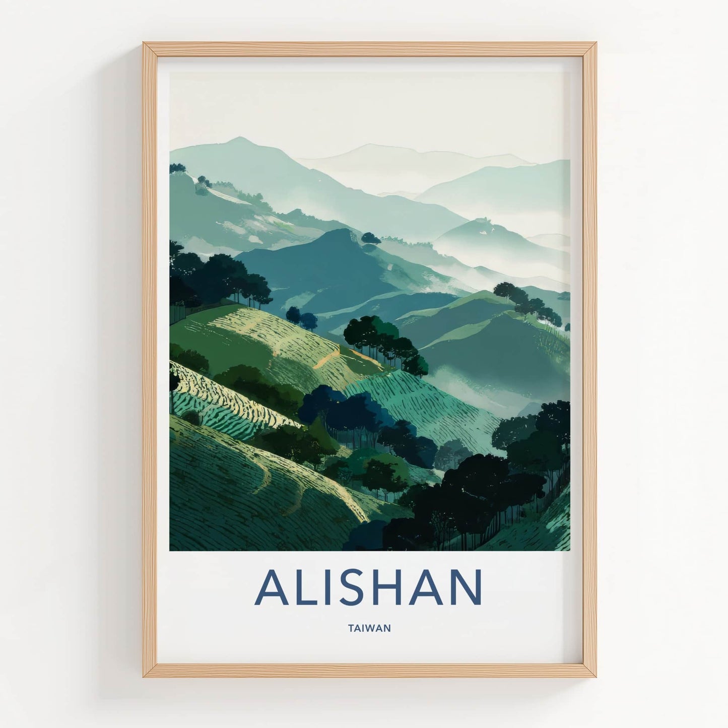 Alishan Poster - Taiwan Travel Print - Terraced Green Hills Gallery Art