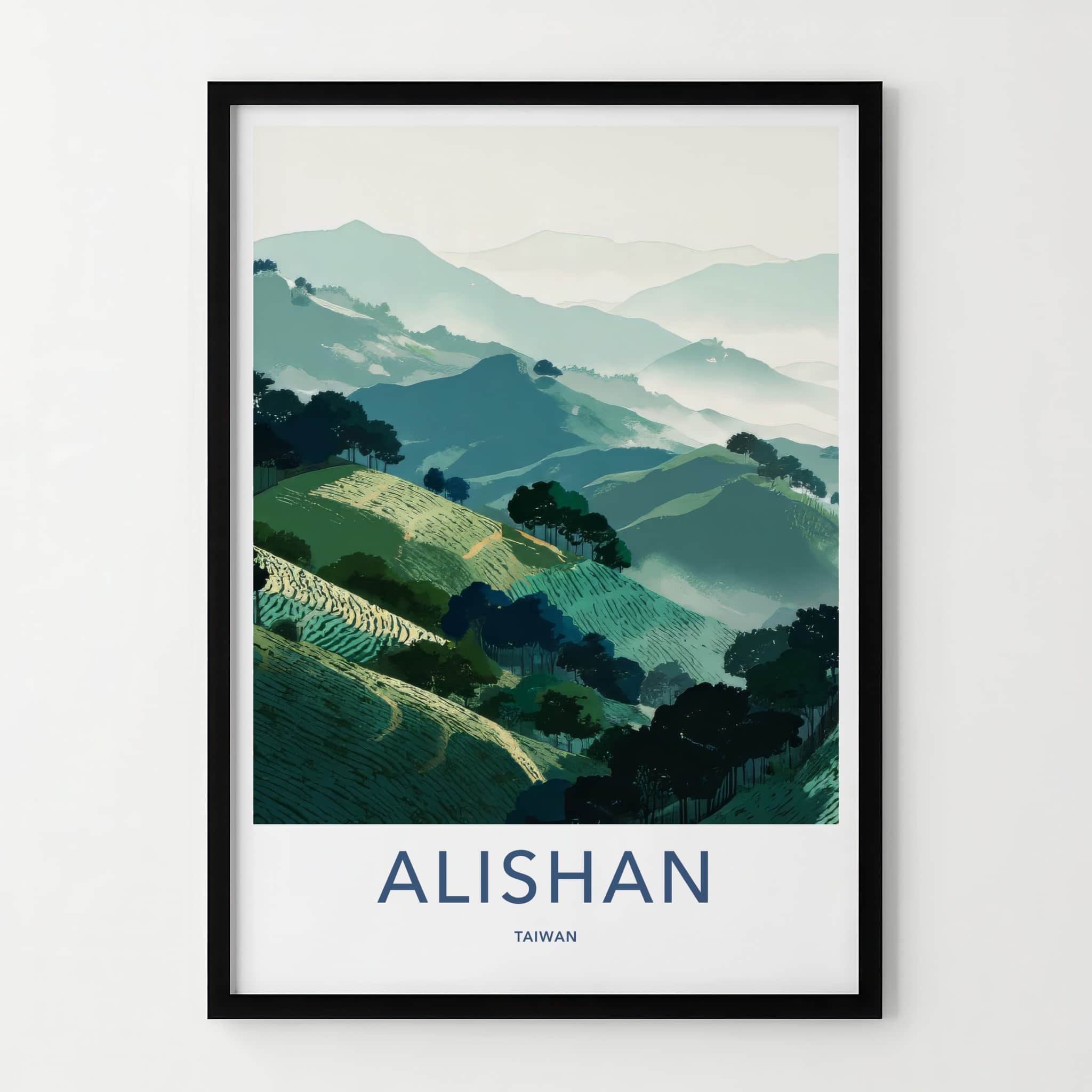Alishan Poster - Taiwan Travel Print - Terraced Green Hills Gallery Art
