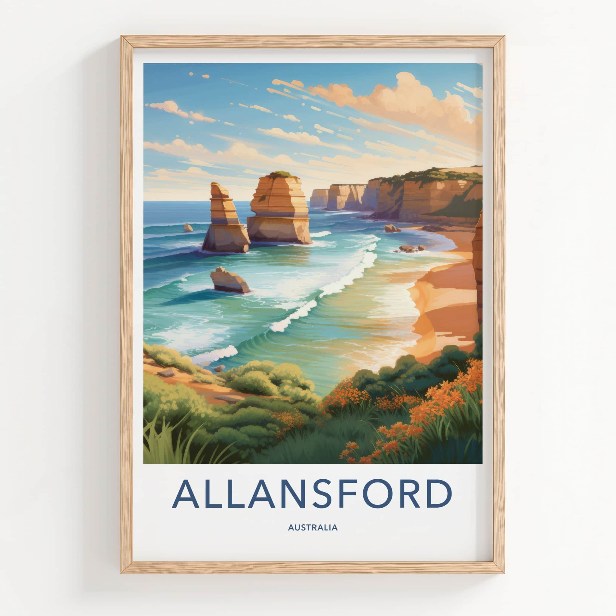Allansford Poster - Australia Travel Art - Coastal Ocean Cliffs Home Decor