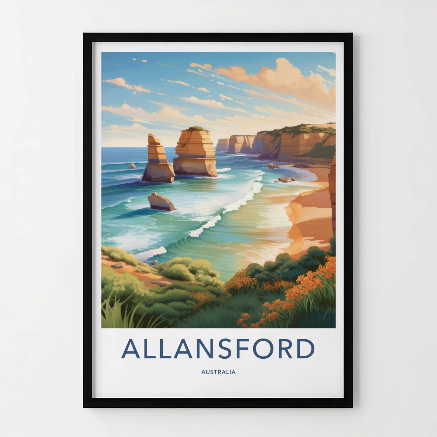 Allansford Poster - Australia Travel Art - Coastal Ocean Cliffs Home Decor