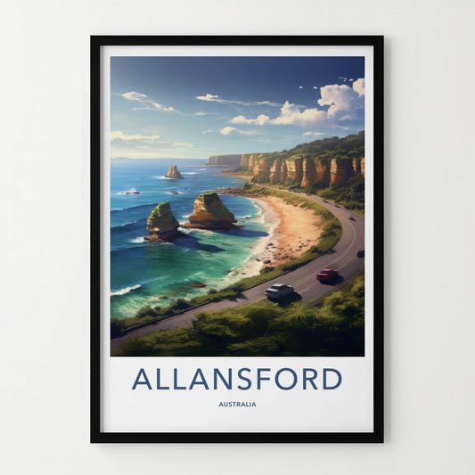 Allansford Poster - Australia Travel Art - Coastal Road Ocean Home Decor