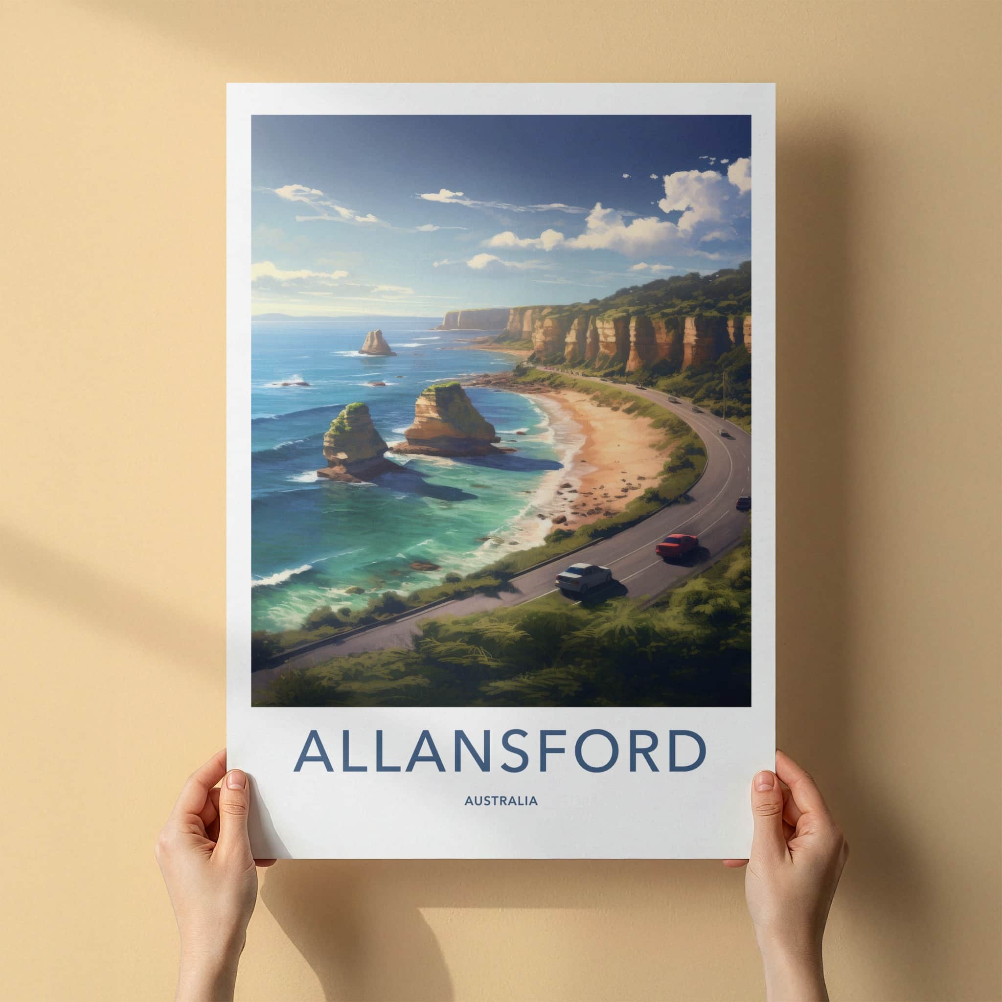 Allansford Poster - Australia Travel Art - Coastal Road Ocean Home Decor