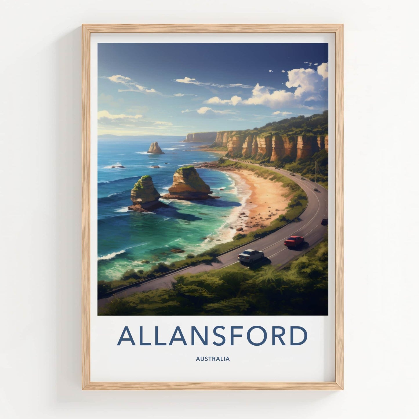 Allansford Poster - Australia Travel Art - Coastal Road Ocean Home Decor