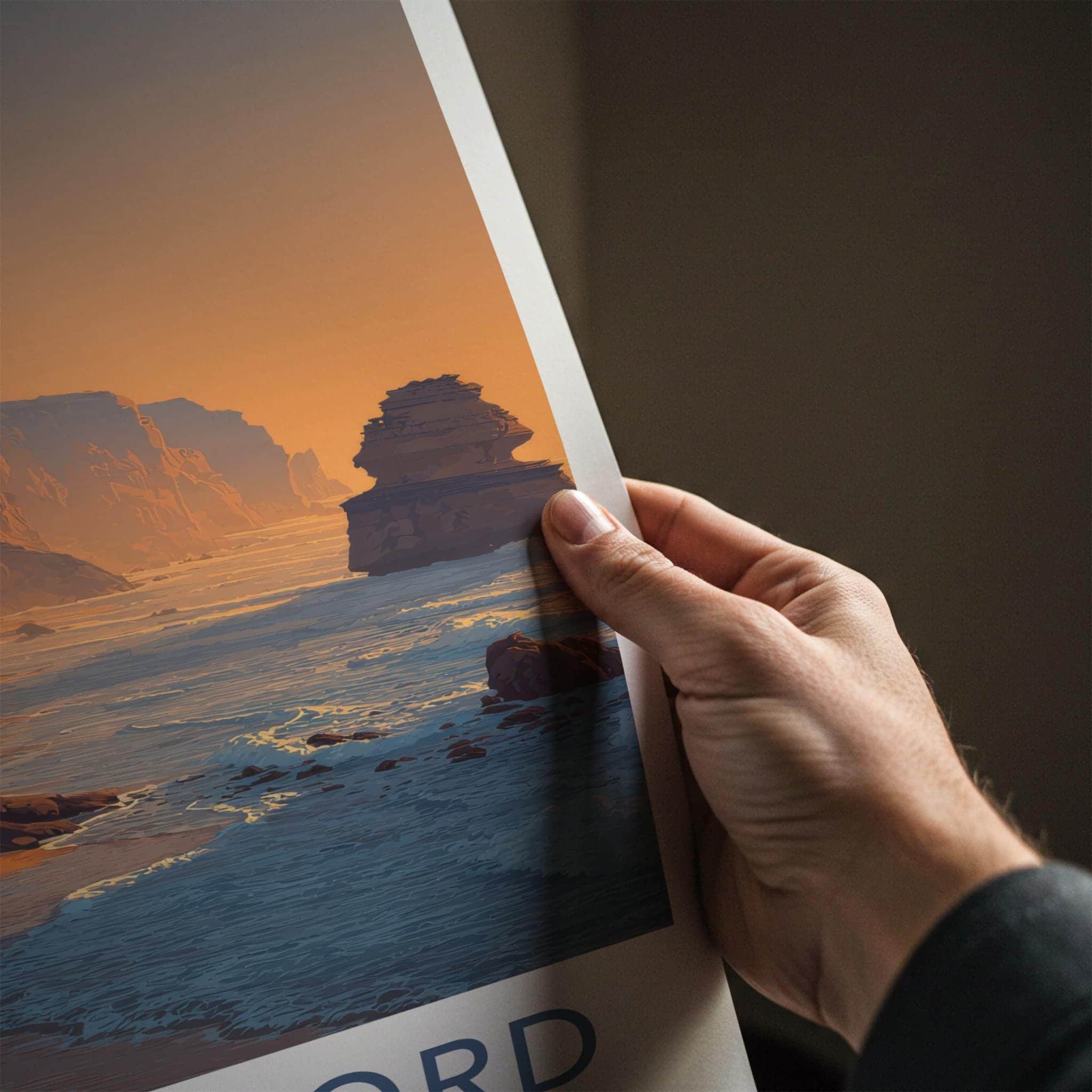 Allansford Poster - Australia Travel Illustration - Coastal Cliffs Sunset Home Decor