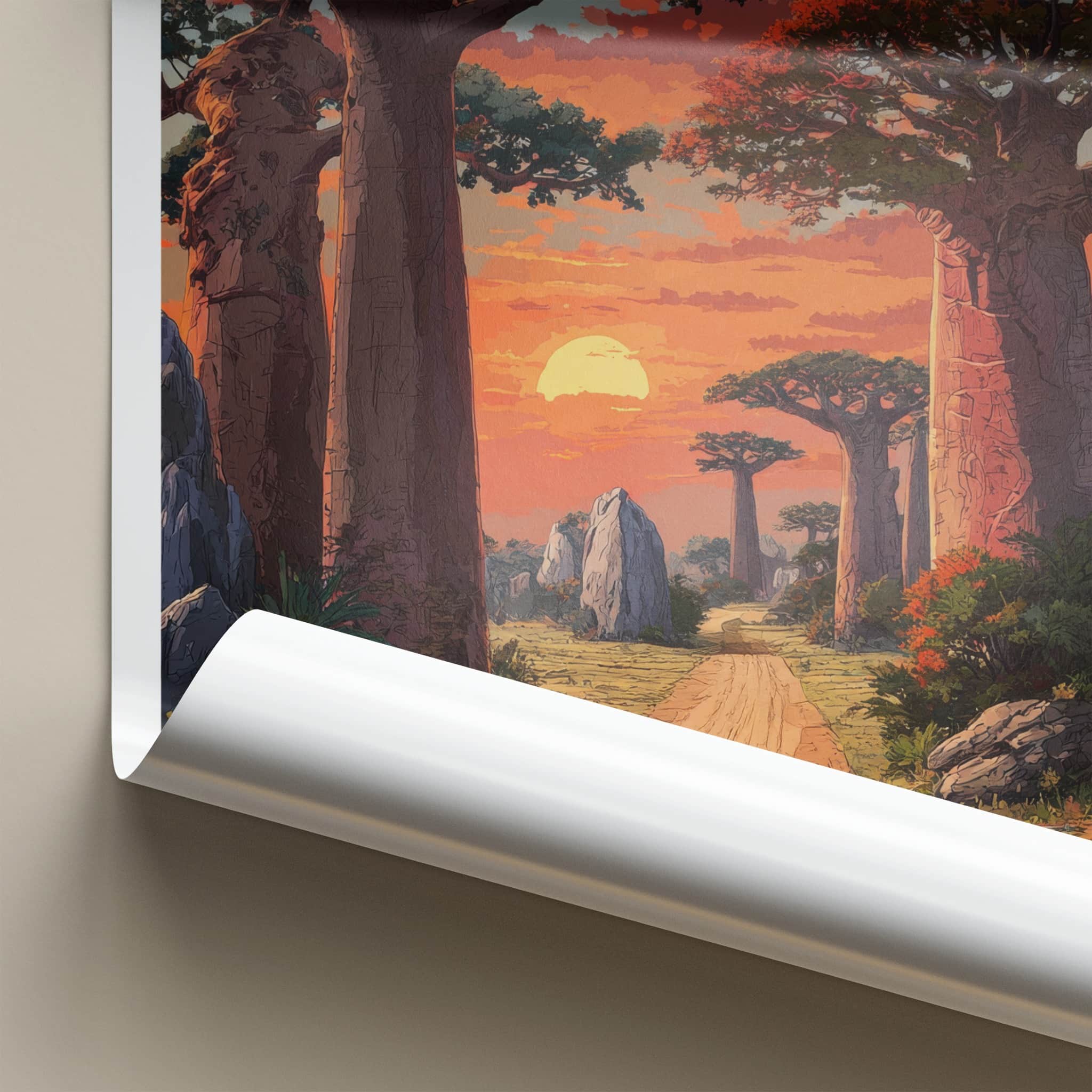 Allee Des Baobabs Poster - Africa Wall Art Sunset Dirt Path Framed Decor