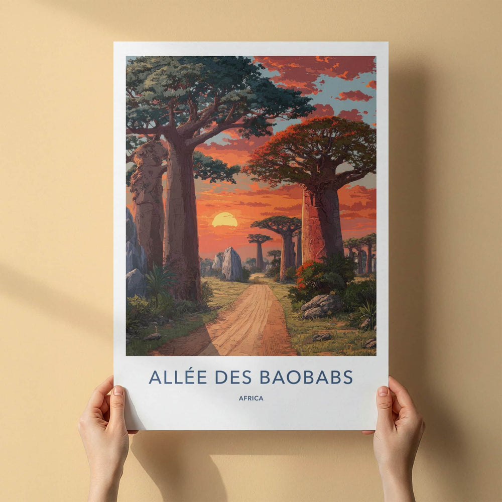 Allee Des Baobabs Poster - Africa Wall Art Sunset Dirt Path Framed Decor