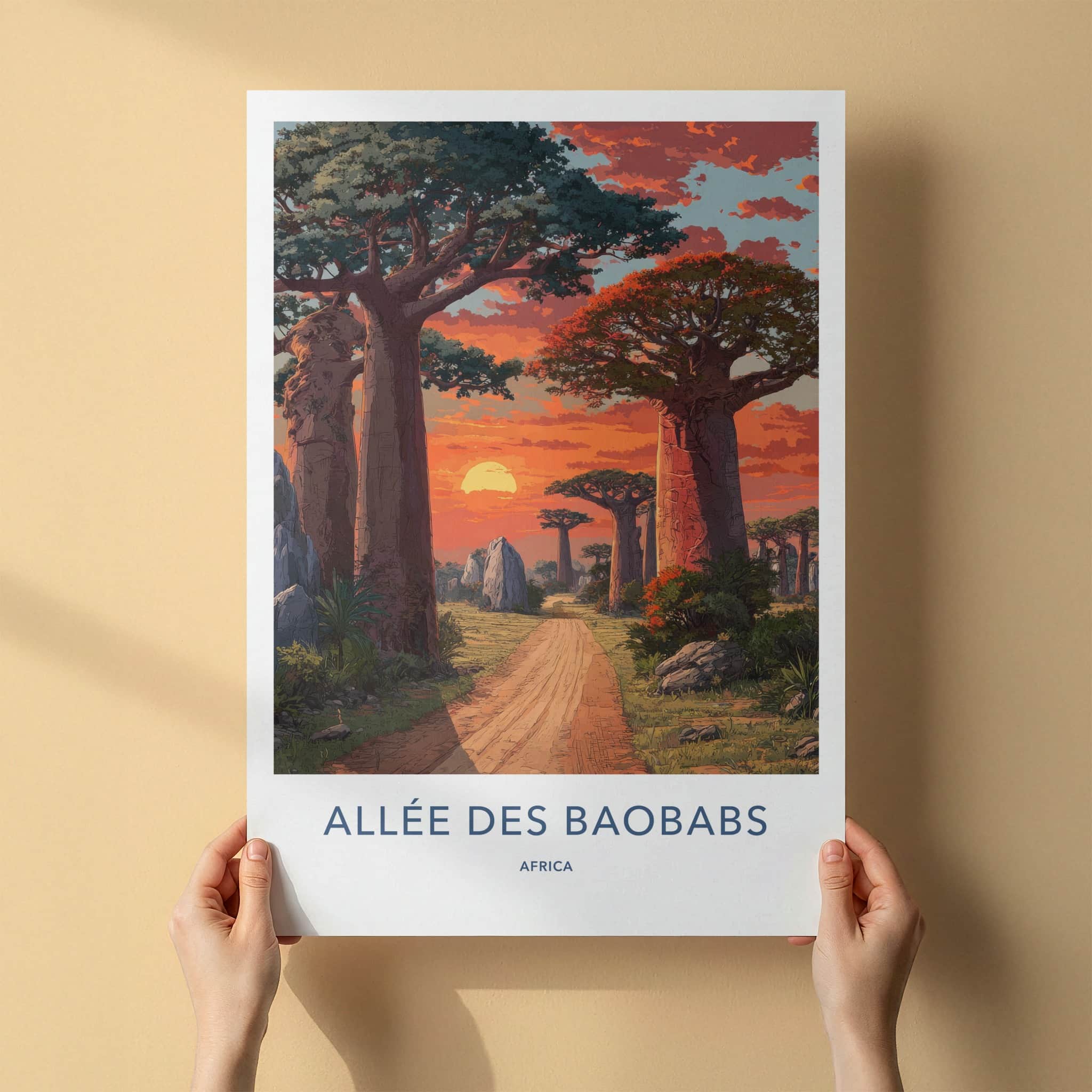 Allee Des Baobabs Poster - Africa Wall Art Sunset Dirt Path Framed Decor