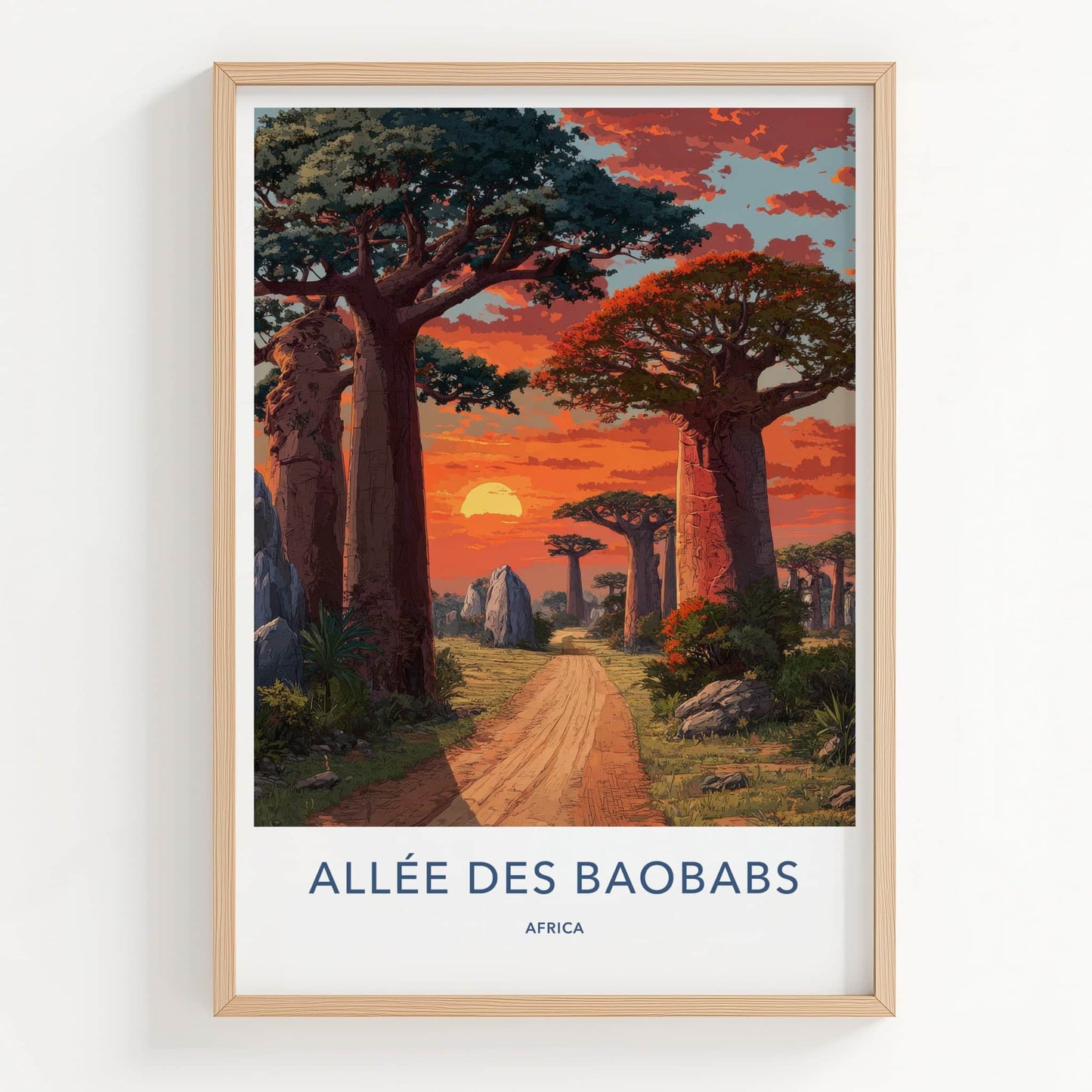 Allee Des Baobabs Poster - Africa Wall Art Sunset Dirt Path Framed Decor