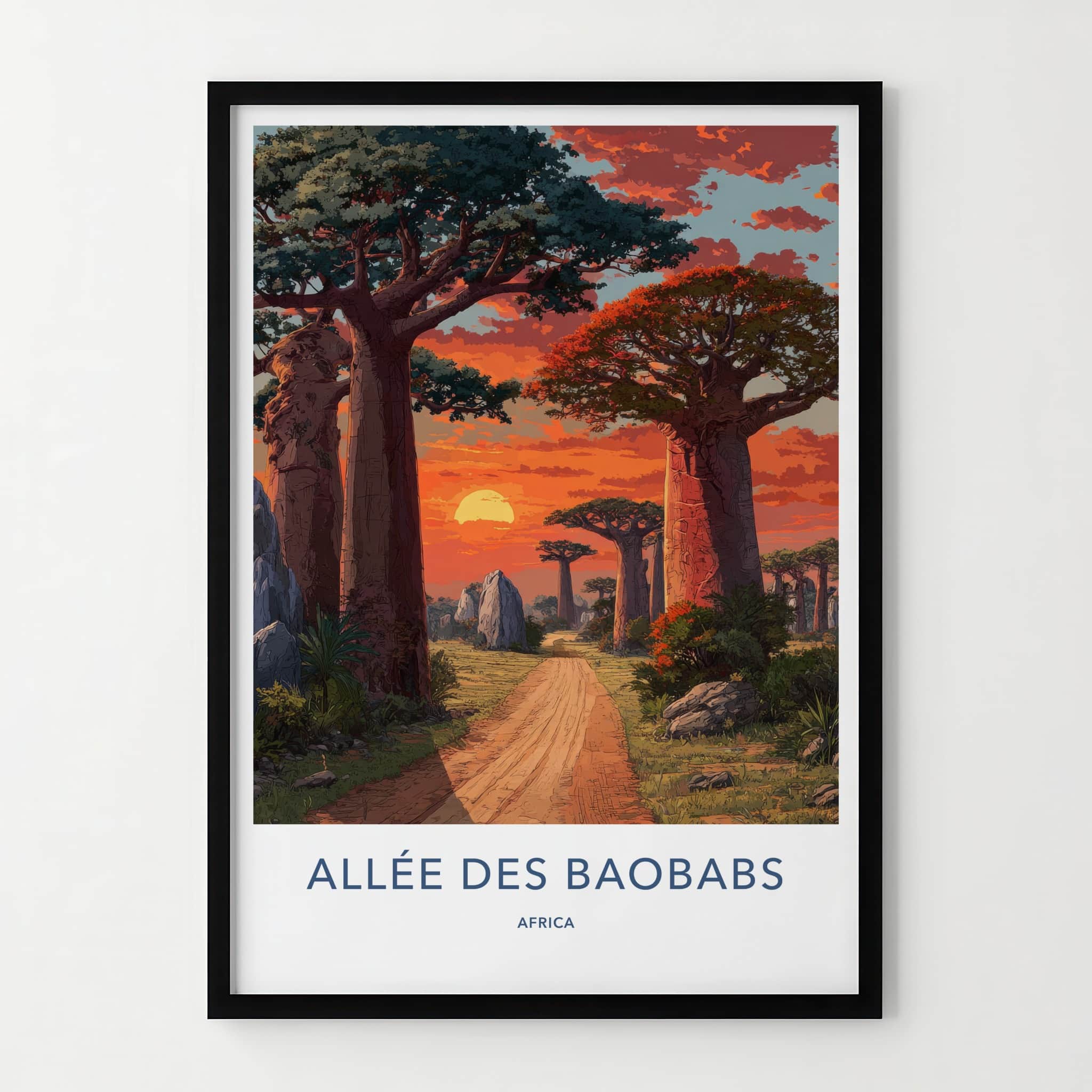 Allee Des Baobabs Poster - Africa Wall Art Sunset Dirt Path Framed Decor