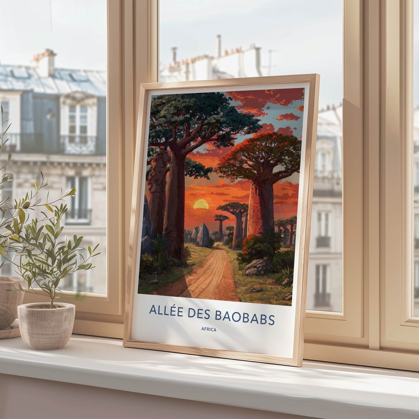 Allee Des Baobabs Poster - Africa Wall Art Sunset Dirt Path Framed Decor