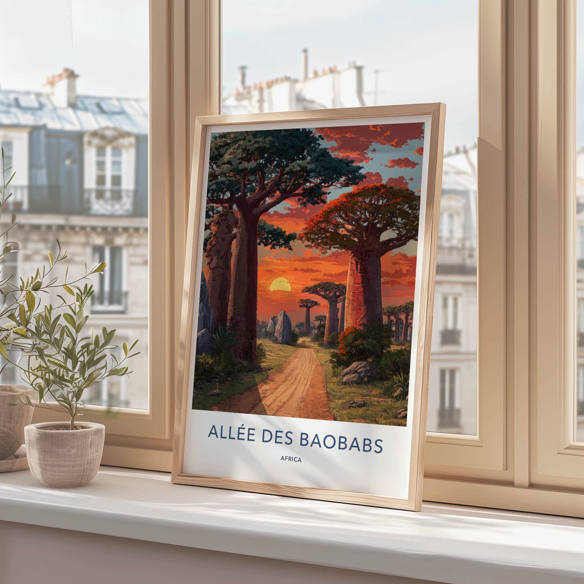 Allee Des Baobabs Poster - Africa Wall Art Sunset Dirt Path Framed Decor