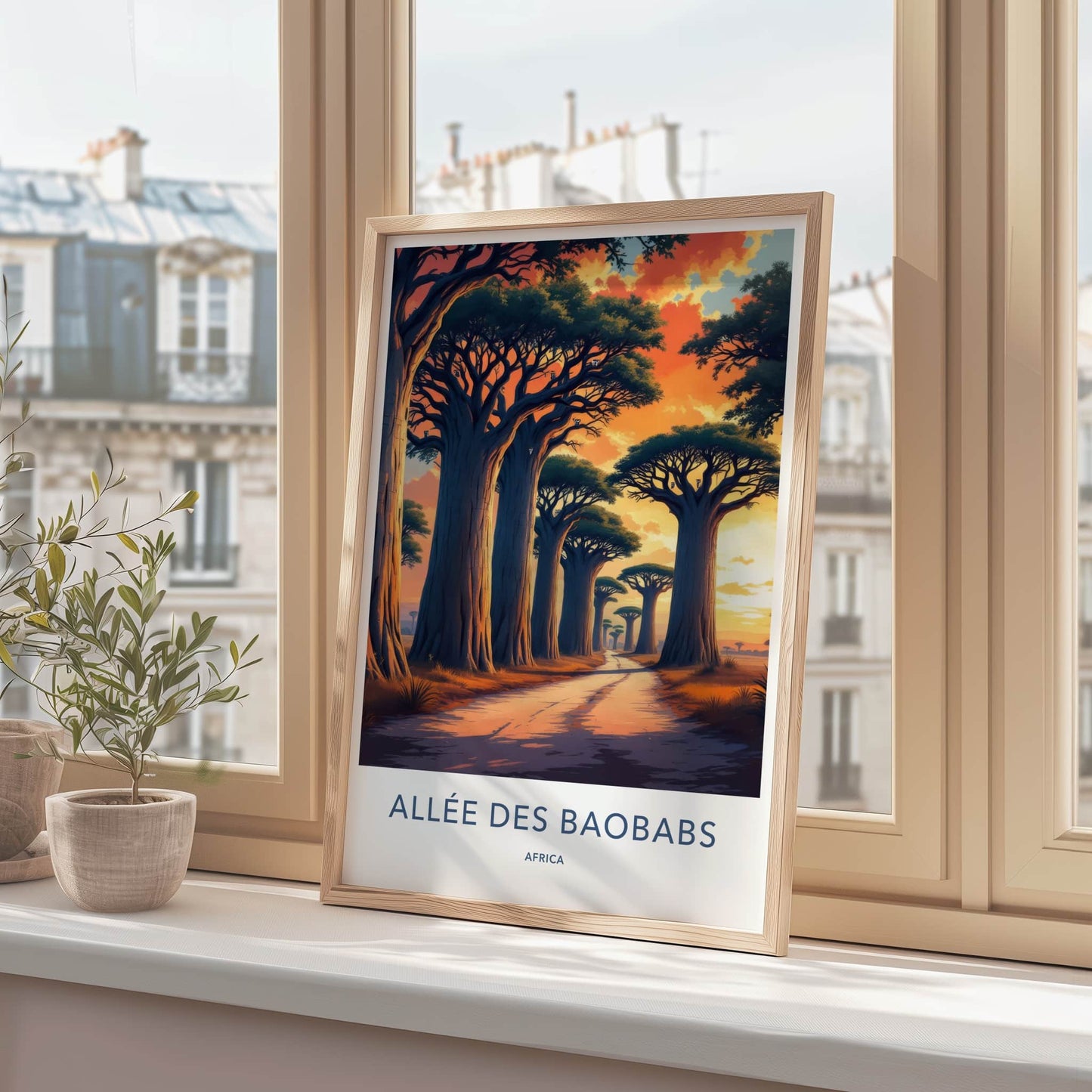 Allee des Baobabs Poster - Madagascar Travel Art - Orange Sky Pathway Home Decor
