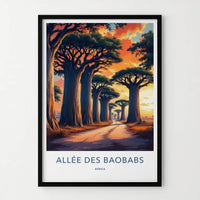 Allee des Baobabs Poster - Madagascar Travel Art - Orange Sky Pathway Home Decor
