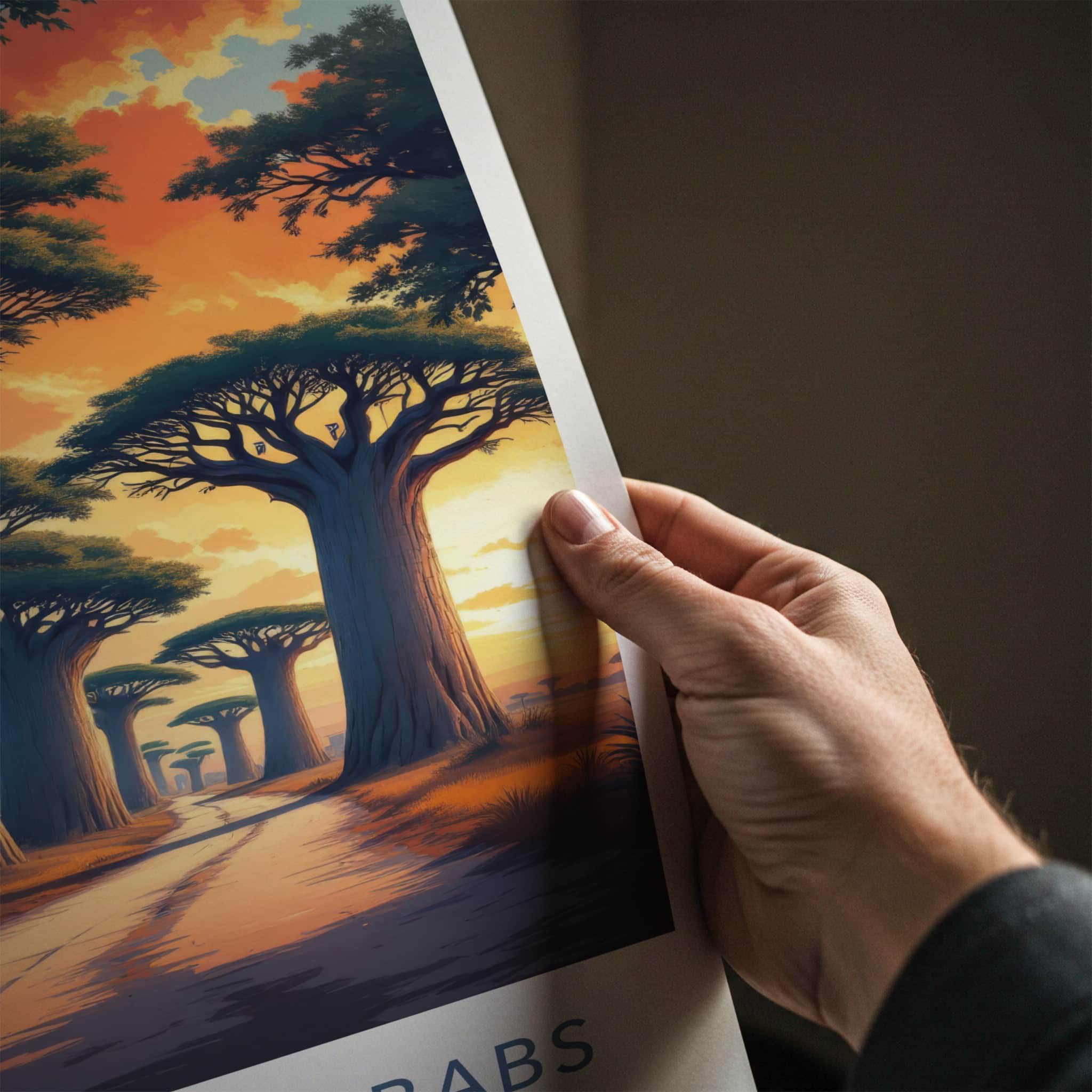 Allee des Baobabs Poster - Madagascar Travel Art - Orange Sky Pathway Home Decor