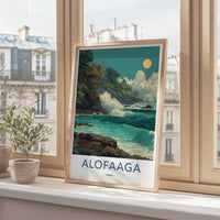 Alofaaga Poster - Samoa Travel Illustration - Crashing Waves Cliffs Wall Decor