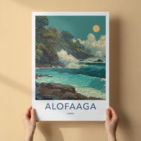 Alofaaga Poster - Samoa Travel Illustration - Crashing Waves Cliffs Wall Decor