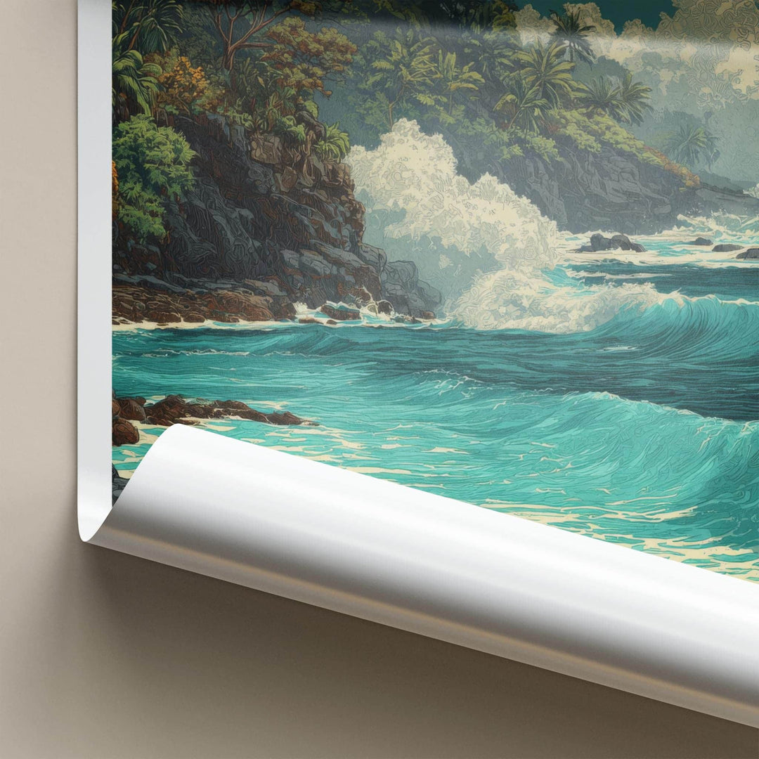 Alofaaga Poster - Samoa Travel Illustration - Crashing Waves Cliffs Wall Decor