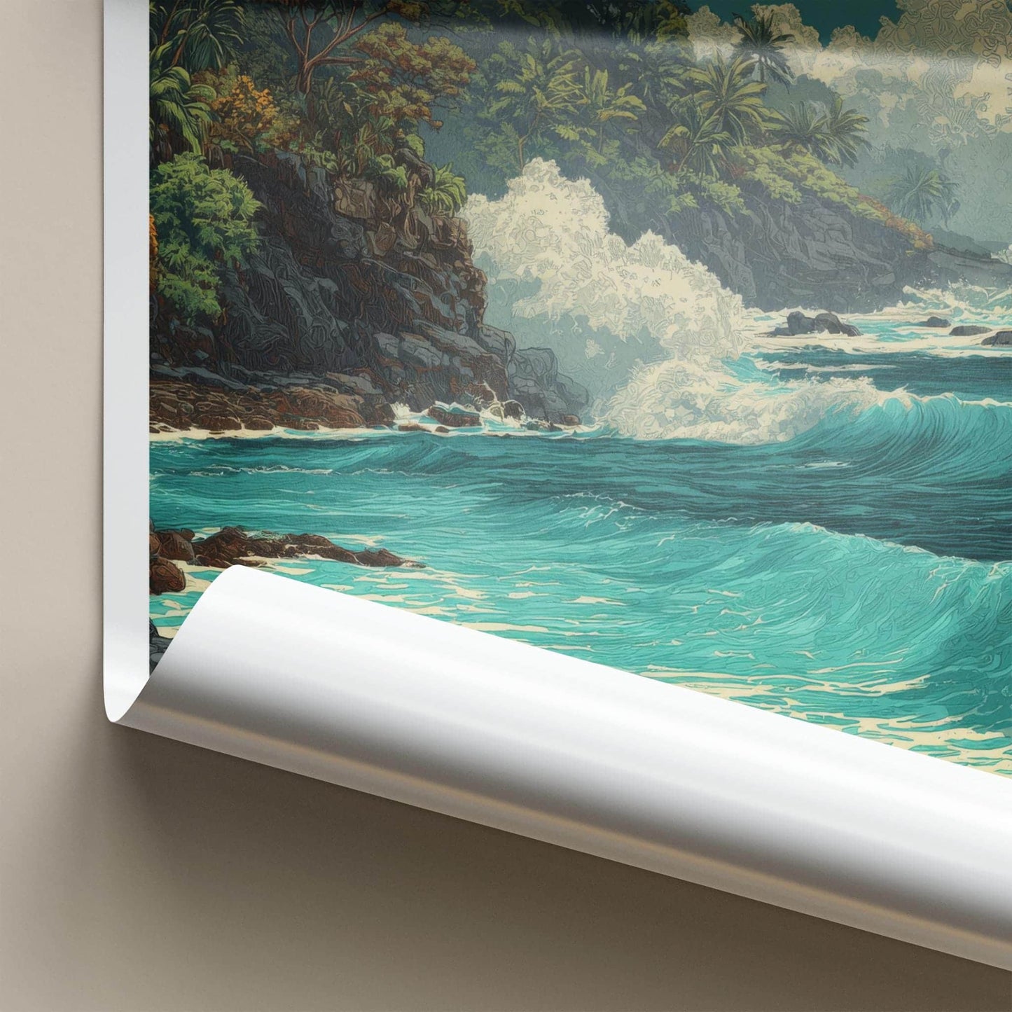 Alofaaga Poster - Samoa Travel Illustration - Crashing Waves Cliffs Wall Decor