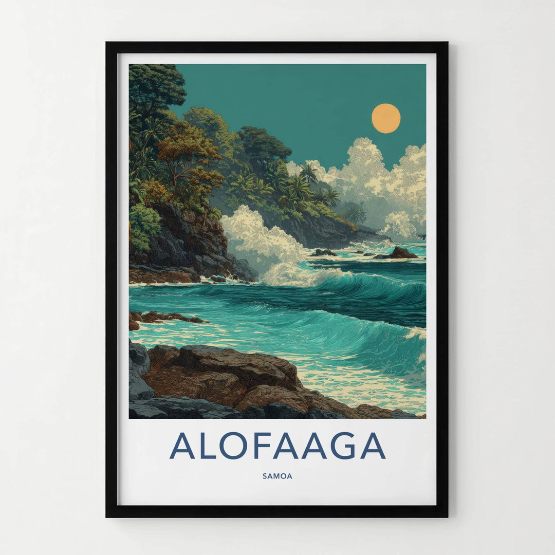 Alofaaga Poster - Samoa Travel Illustration - Crashing Waves Cliffs Wall Decor