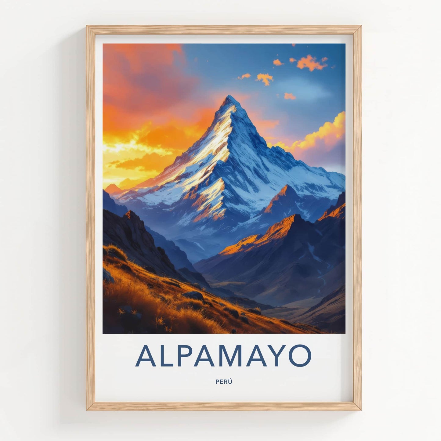 Alpamayo Poster - Peru Framed Print - Golden Mountain Sunset Gallery Art