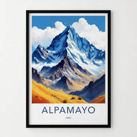 Alpamayo Poster - Peru Travel Art - Golden Valley Mountain Home Decor