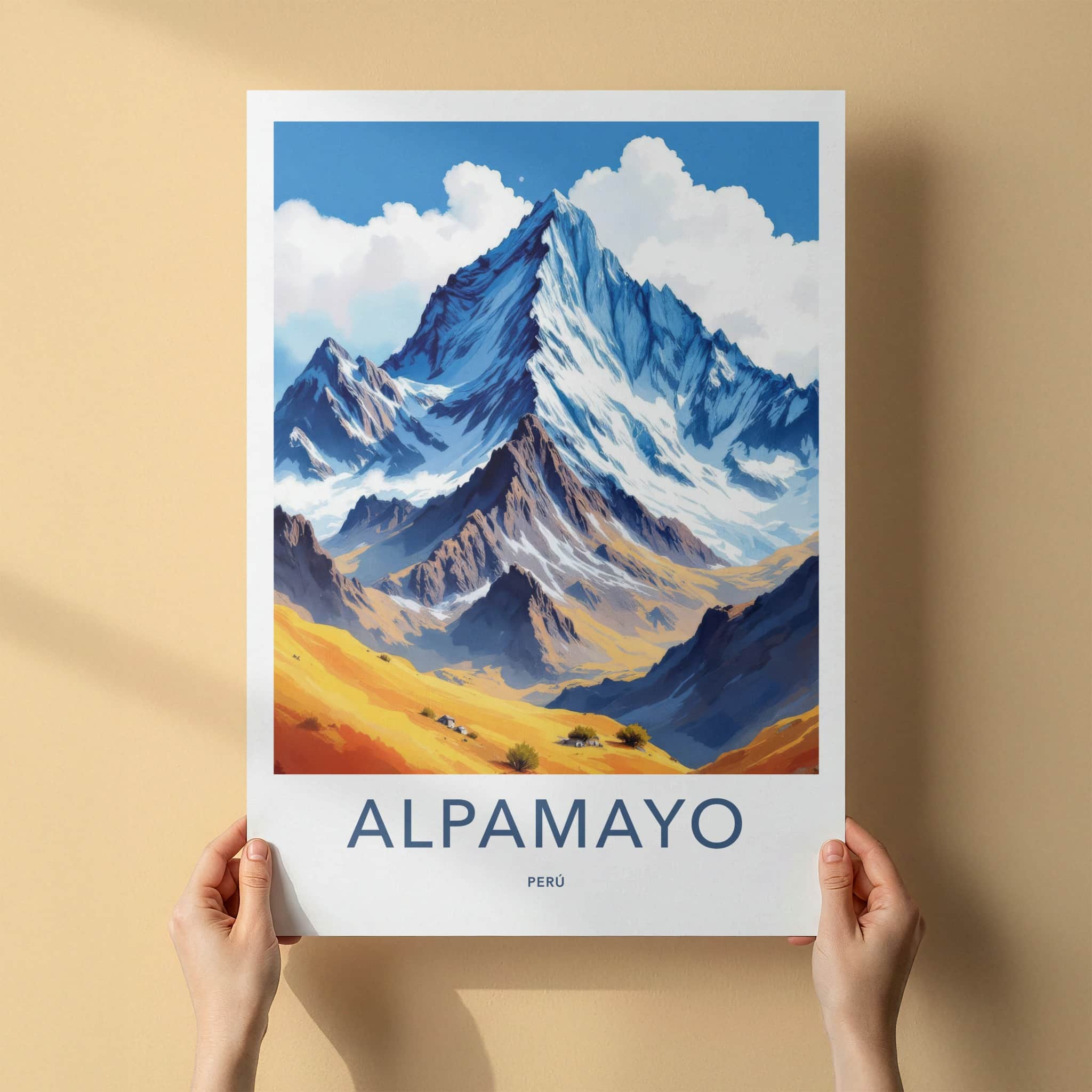 Alpamayo Poster - Peru Travel Art - Golden Valley Mountain Home Decor