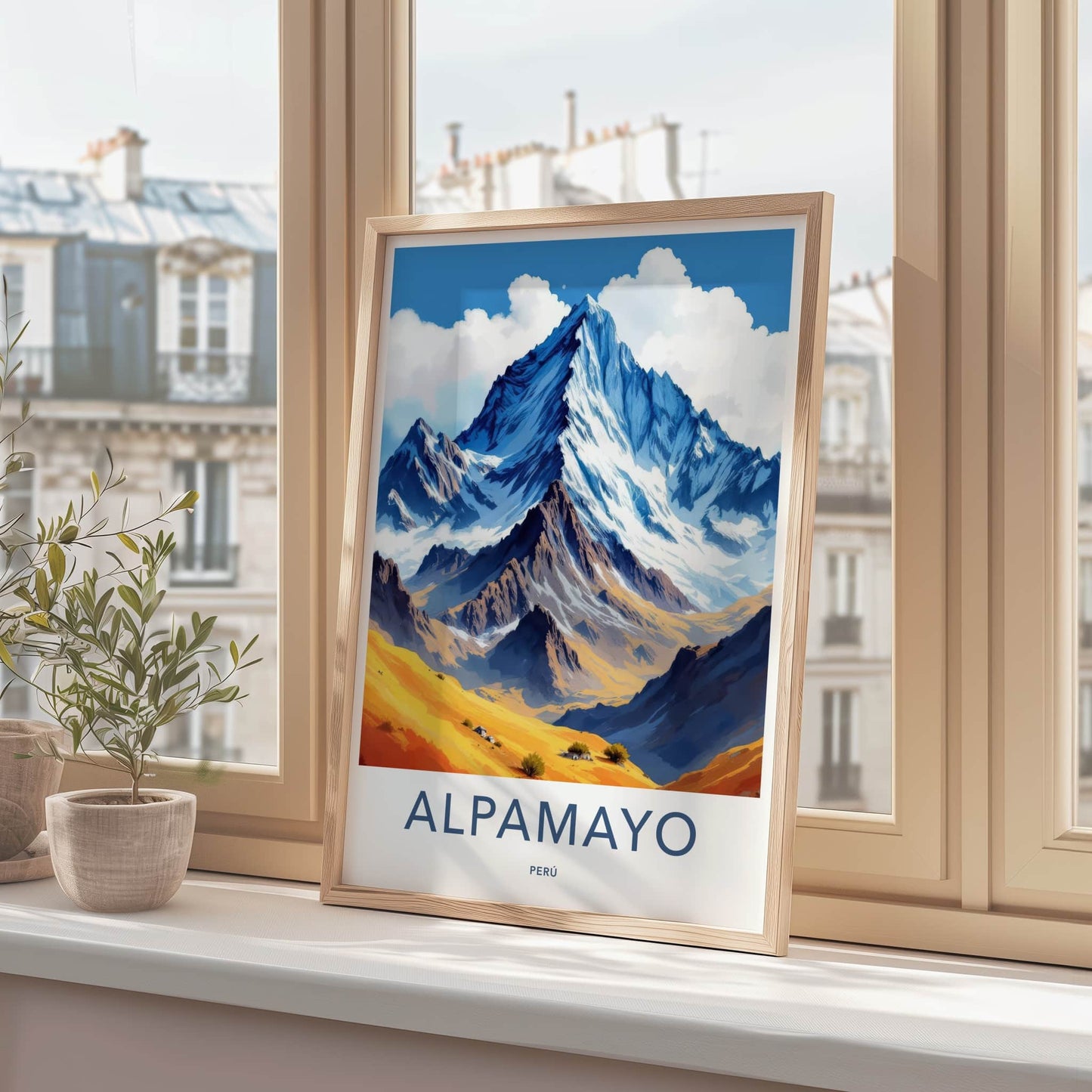 Alpamayo Poster - Peru Travel Art - Golden Valley Mountain Home Decor