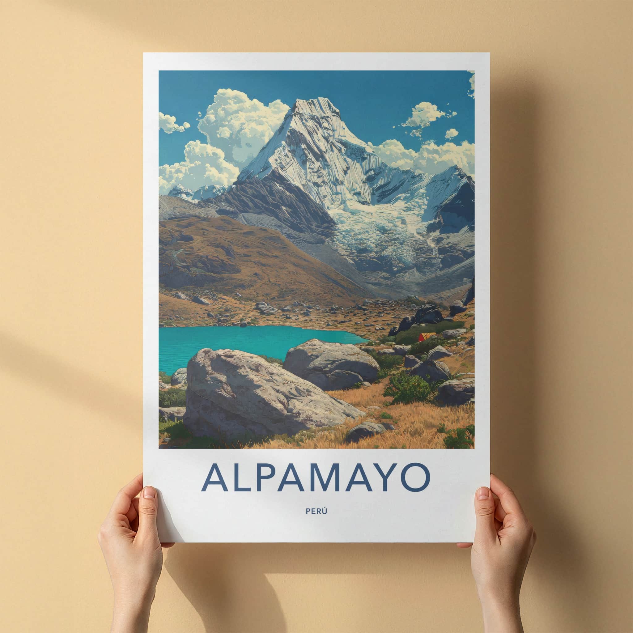 Alpamayo Poster - Peru Travel Art - Icy Peak Lake Home Decor