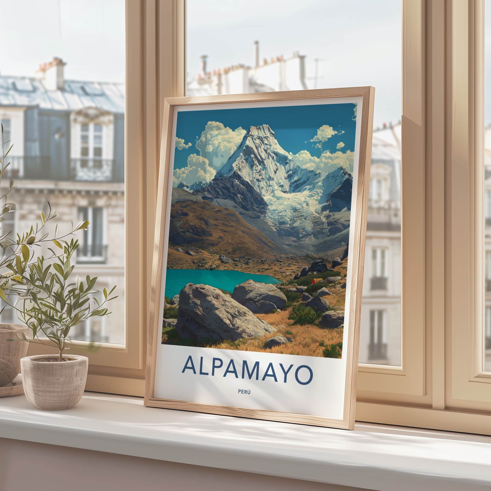 Alpamayo Poster - Peru Travel Art - Icy Peak Lake Home Decor