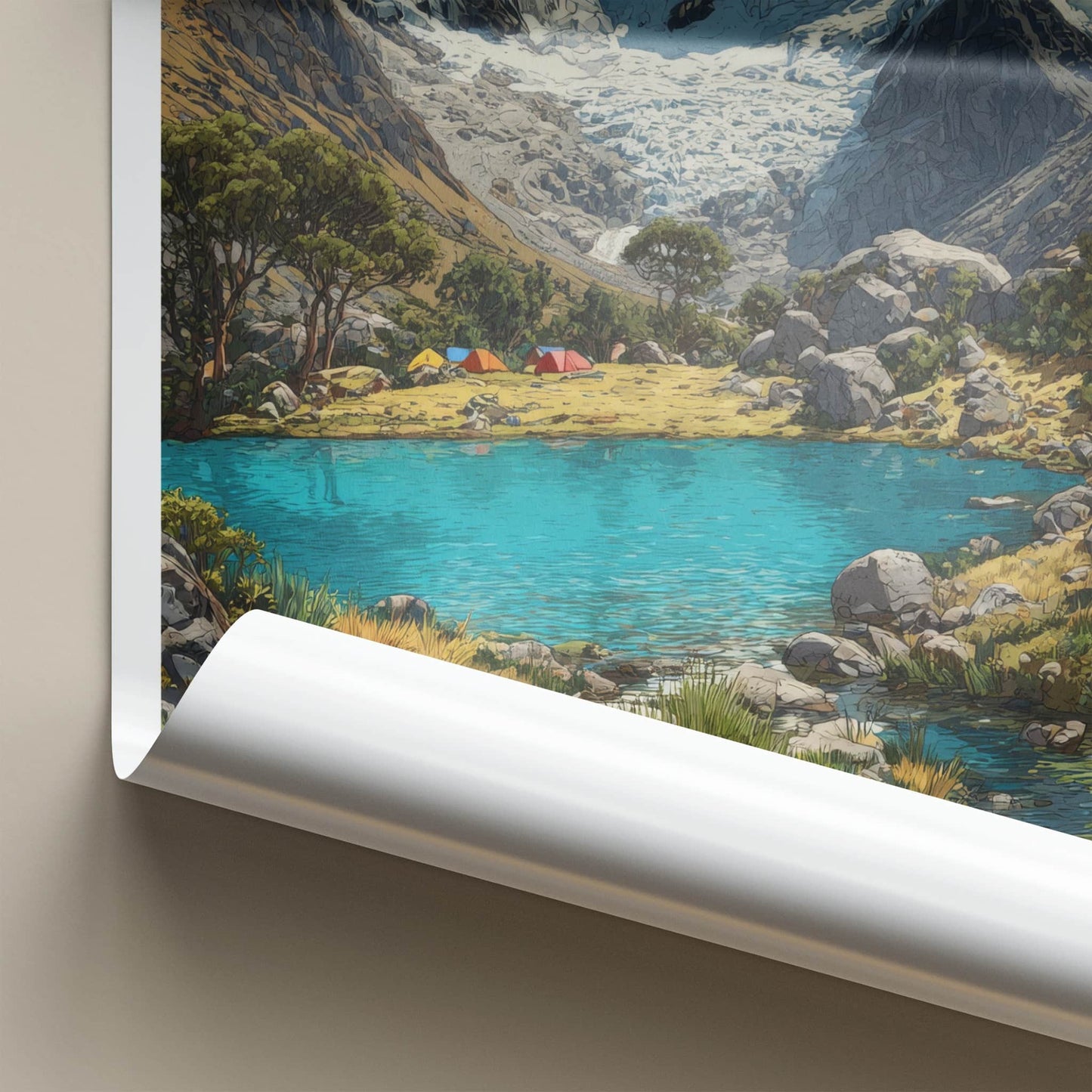 Alpamayo Poster - Peru Travel Art - Snowy Peak Lagoon Wall Decor