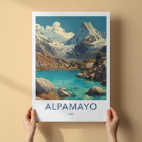 Alpamayo Poster - Peru Travel Art - Snowy Peak Lake Wall Decor