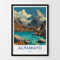 Alpamayo Poster - Peru Travel Art - Snowy Peak Lake Wall Decor