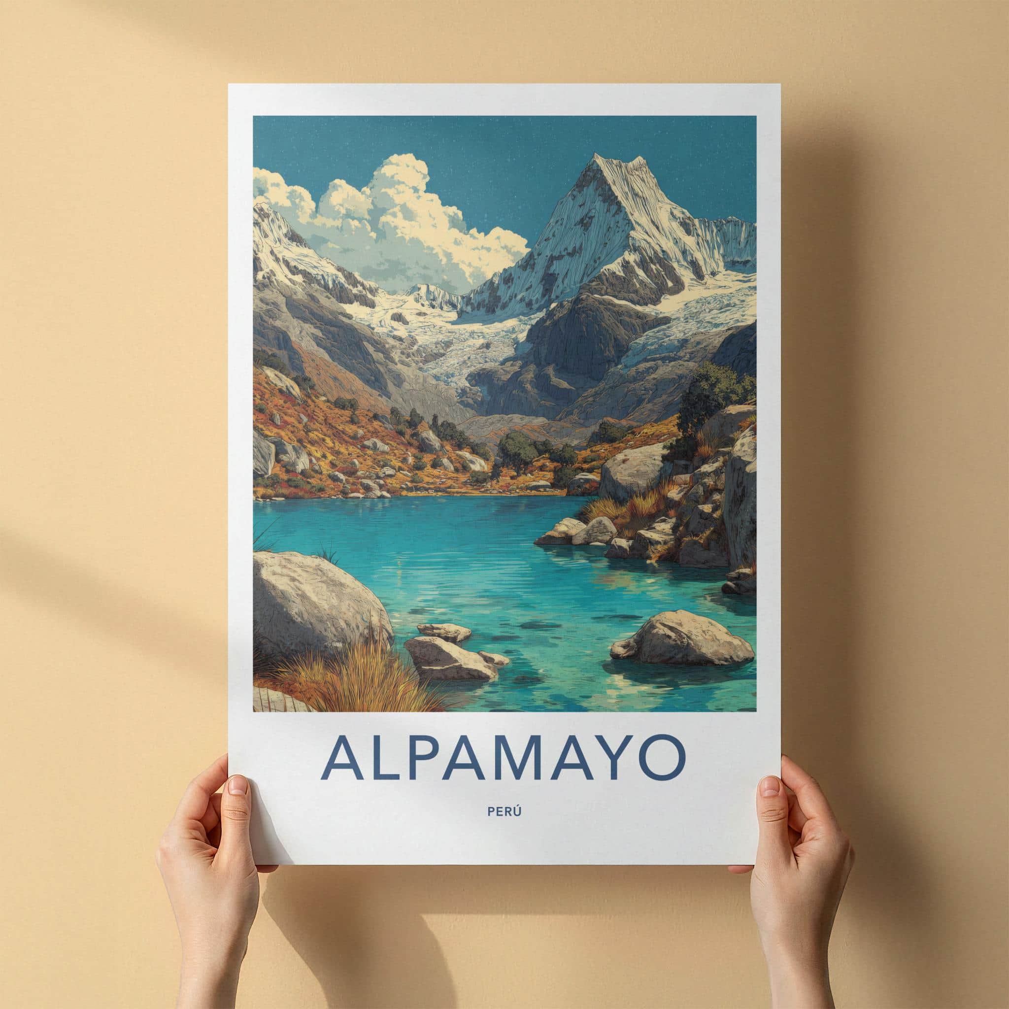 Alpamayo Poster - Peru Travel Art - Turquoise Water Peak Home Decor