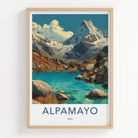 Alpamayo Poster - Peru Travel Art - Turquoise Water Peak Home Decor