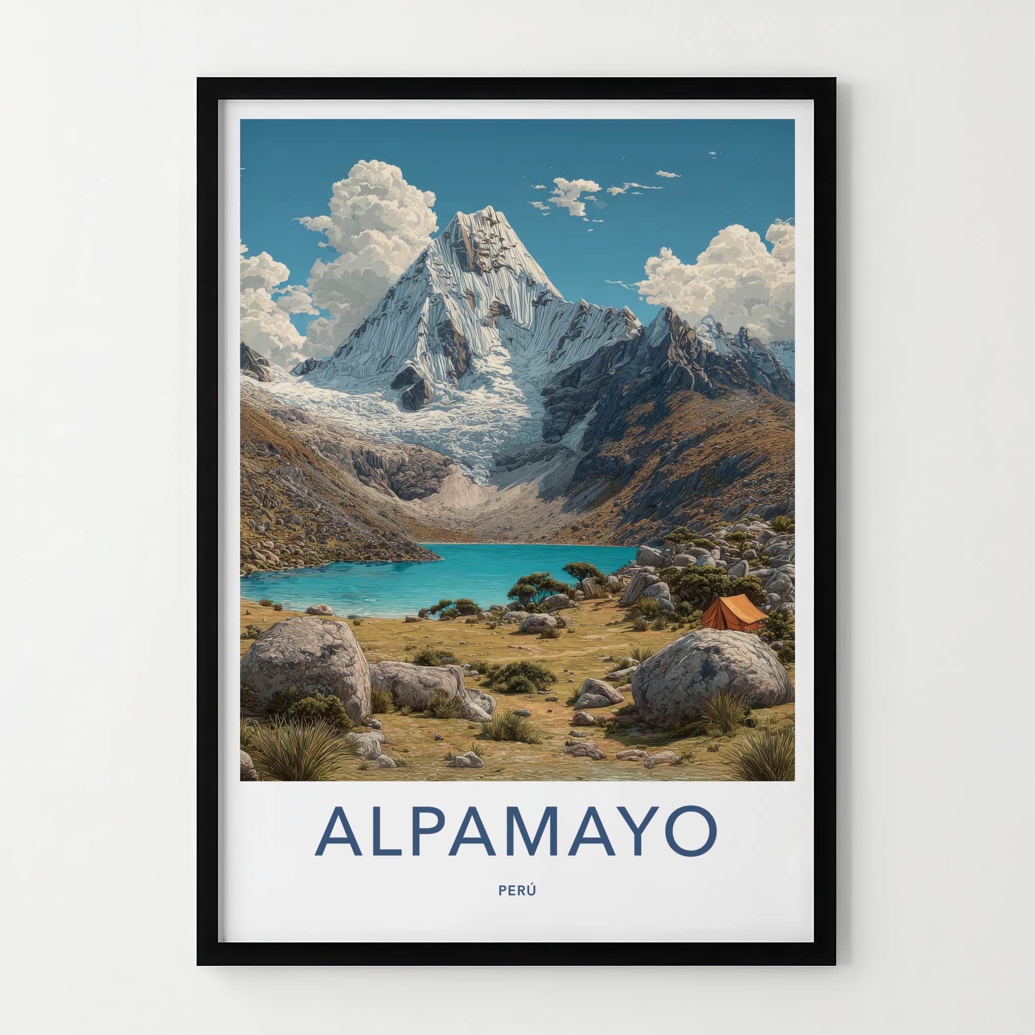 Alpamayo Poster - Peru Travel Print - Glacier Lake Camp Home Decor