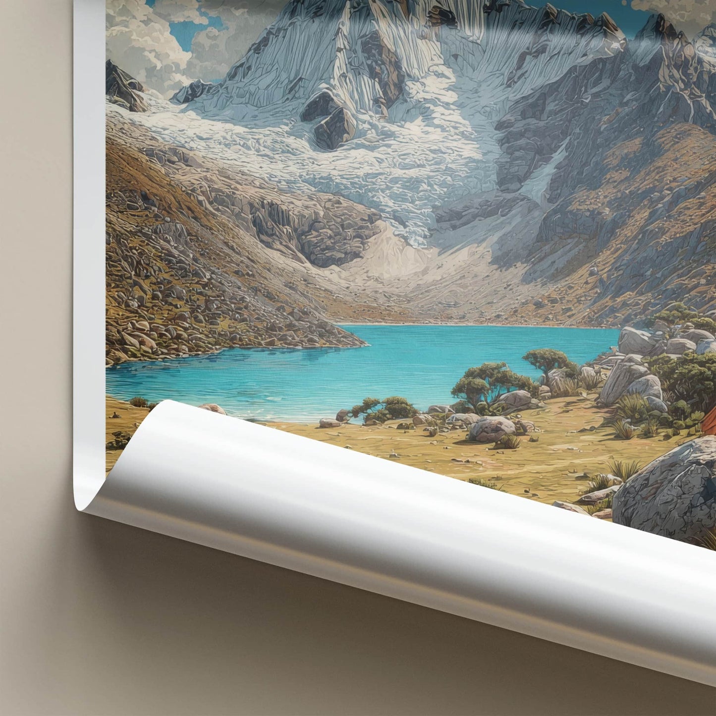Alpamayo Poster - Peru Travel Print - Glacier Lake Camp Home Decor