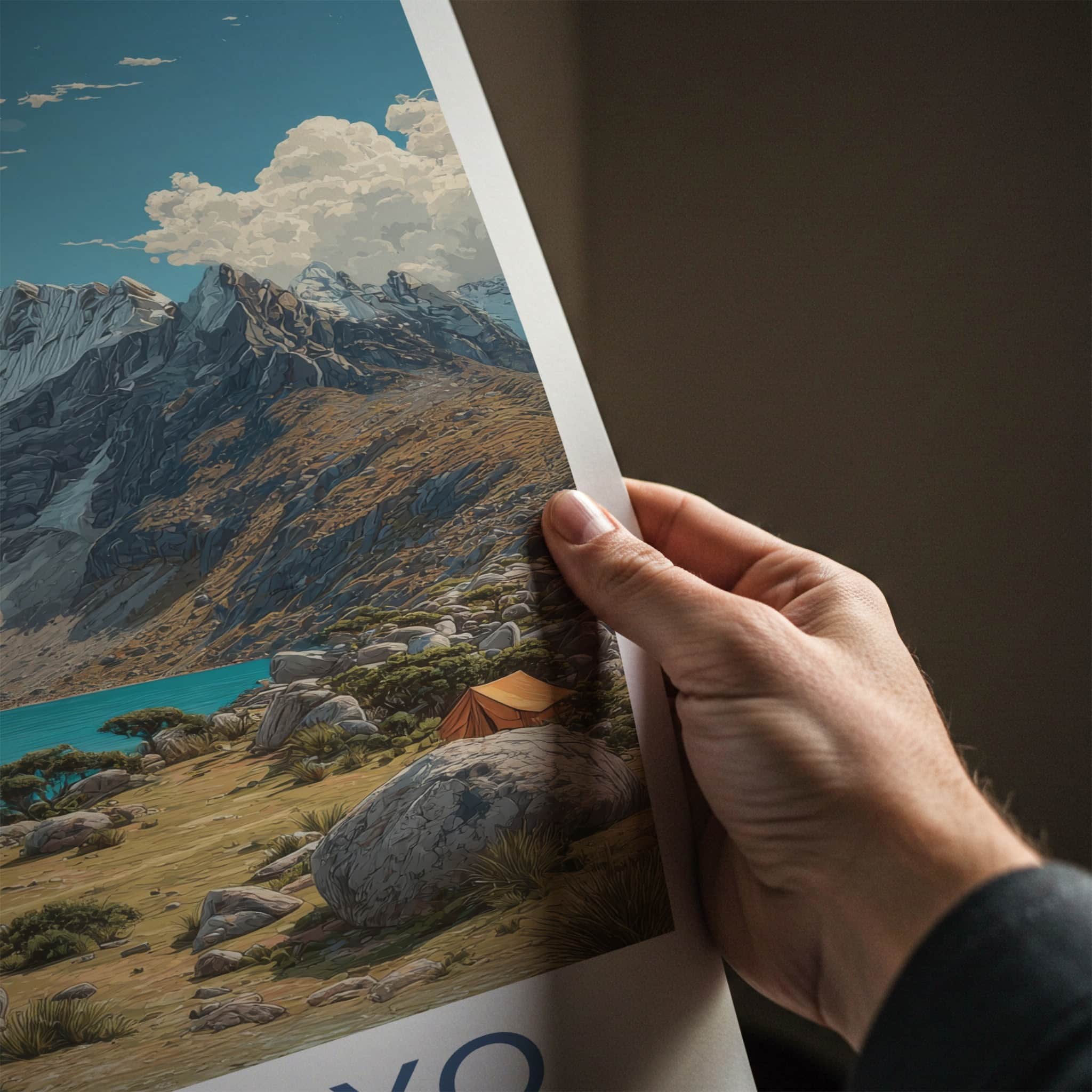 Alpamayo Poster - Peru Travel Print - Glacier Lake Camp Home Decor