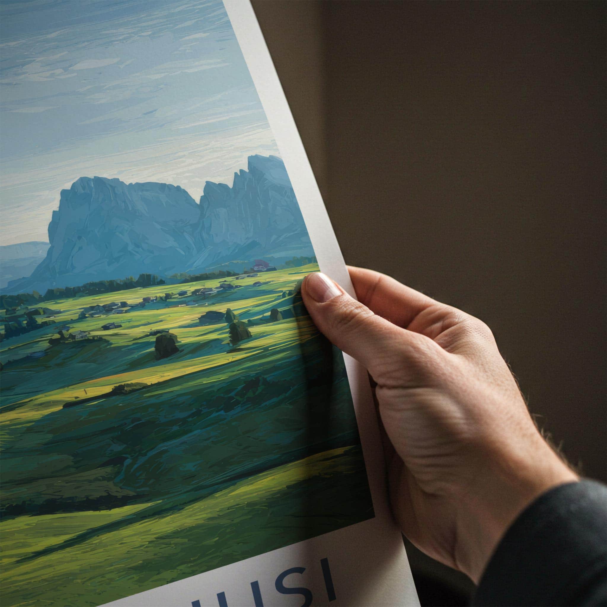 Alpe di Siusi Poster - Italy Travel Art - Green alpine meadows Wall Decor