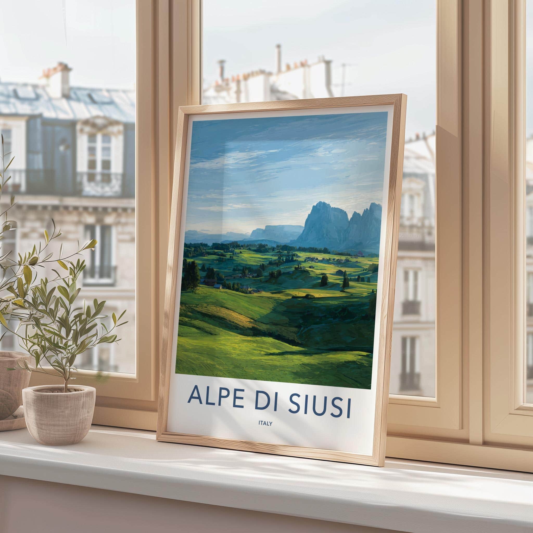 Alpe di Siusi Poster - Italy Travel Art - Green alpine meadows Wall Decor