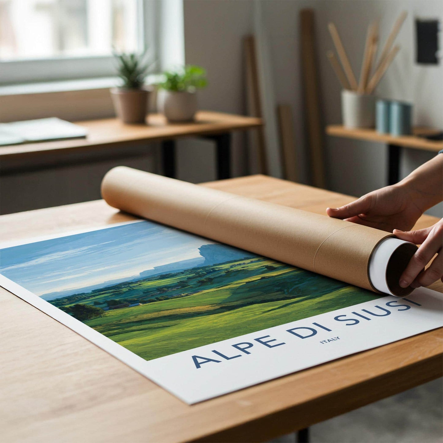 Alpe di Siusi Poster - Italy Travel Art - Green alpine meadows Wall Decor