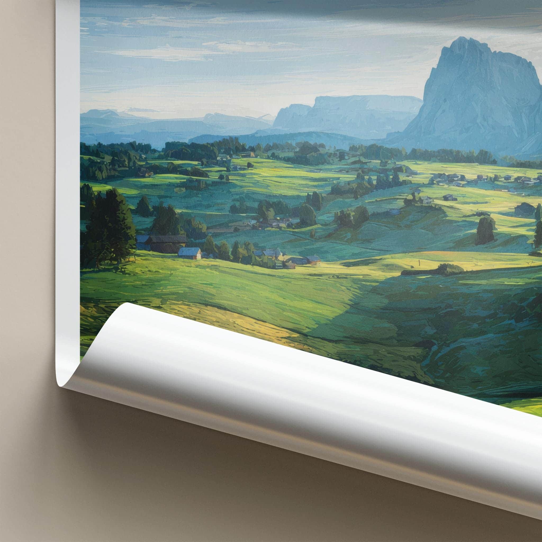 Alpe di Siusi Poster - Italy Travel Art - Green alpine meadows Wall Decor