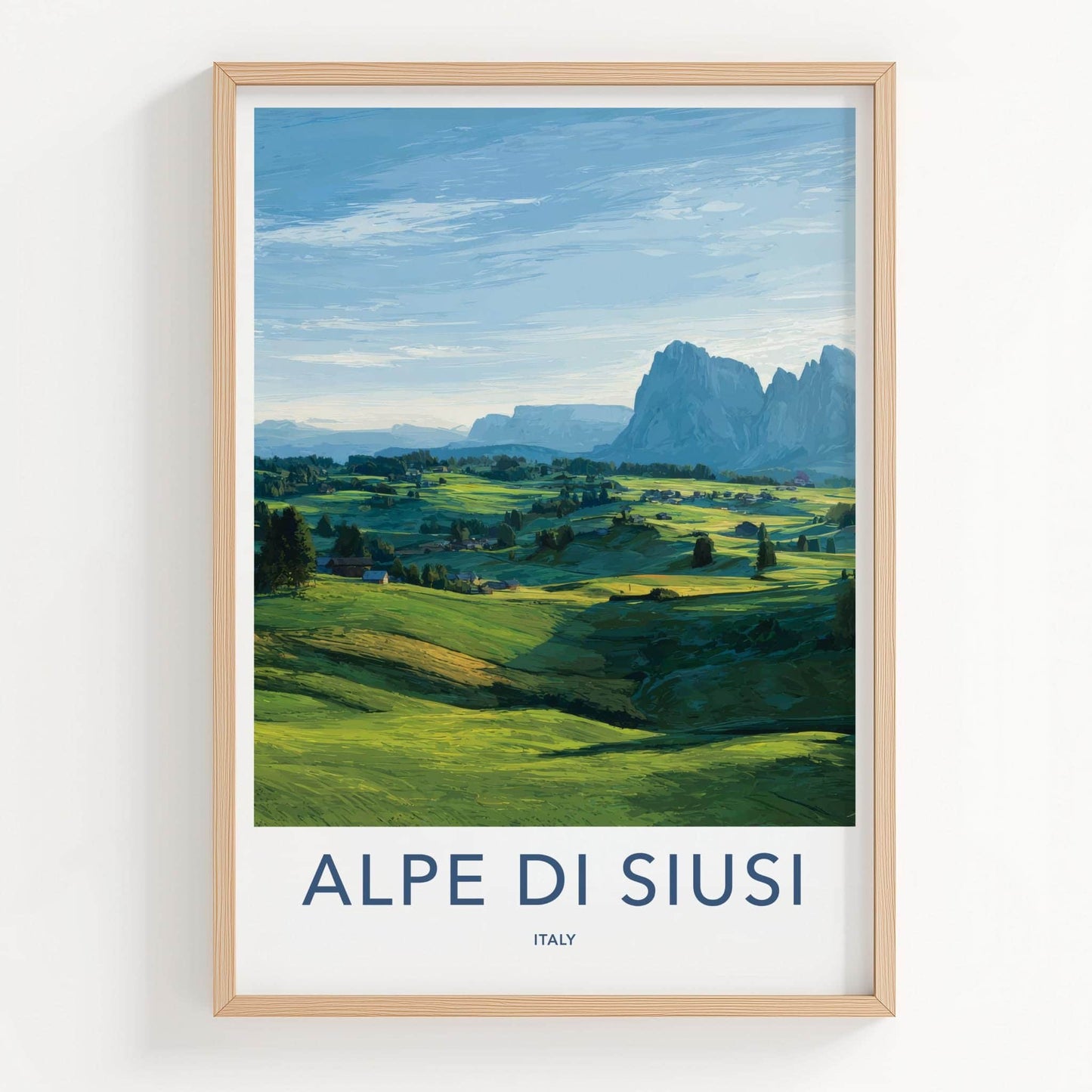Alpe di Siusi Poster - Italy Travel Art - Green alpine meadows Wall Decor