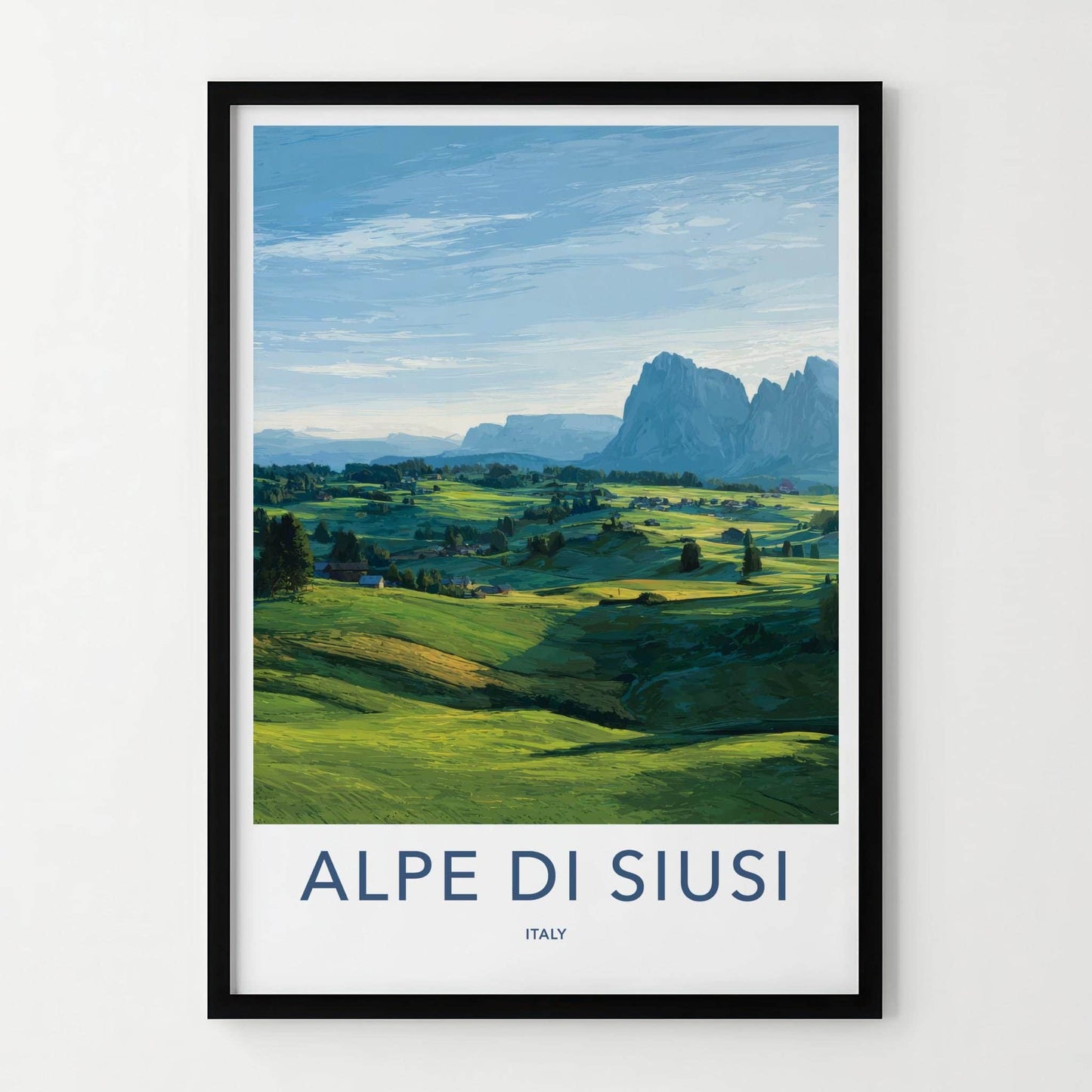 Alpe di Siusi Poster - Italy Travel Art - Green alpine meadows Wall Decor