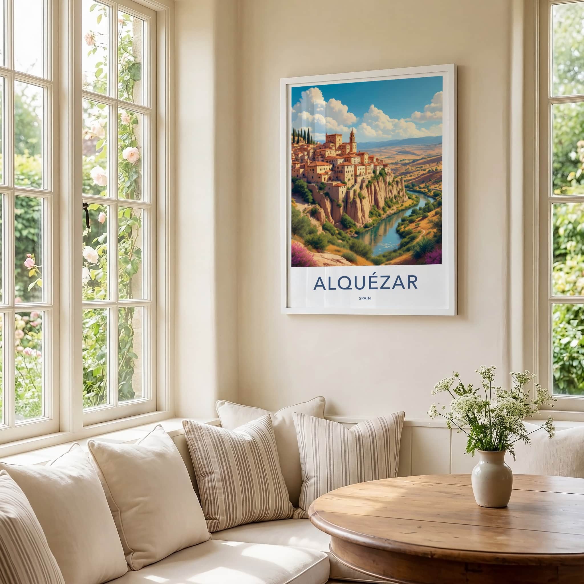 Alquezar Poster - Spain Travel Art - Cliffside Village River Home Decor