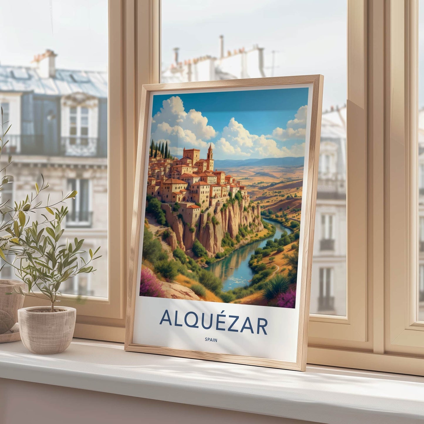 Alquezar Poster - Spain Travel Art - Cliffside Village River Home Decor