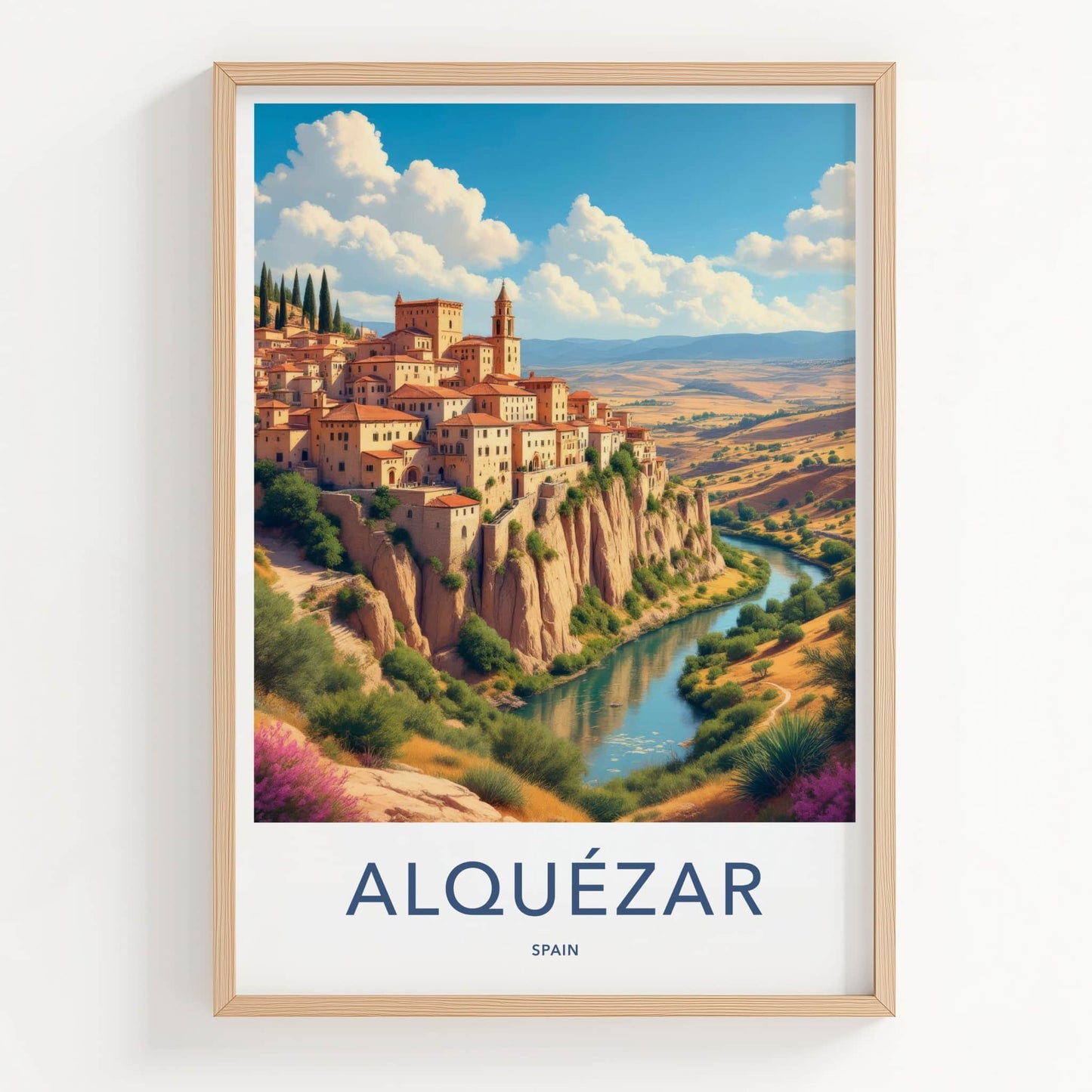 Alquezar Poster - Spain Travel Art - Cliffside Village River Home Decor