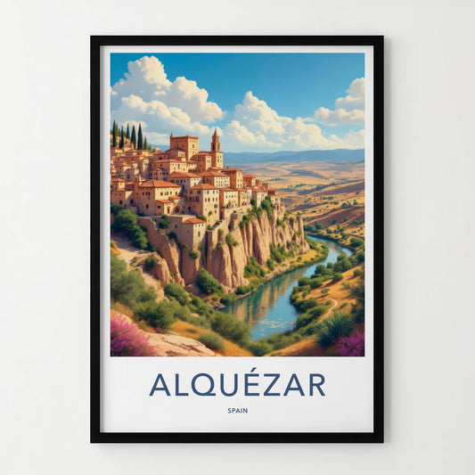 Alquezar Poster - Spain Travel Art - Cliffside Village River Home Decor