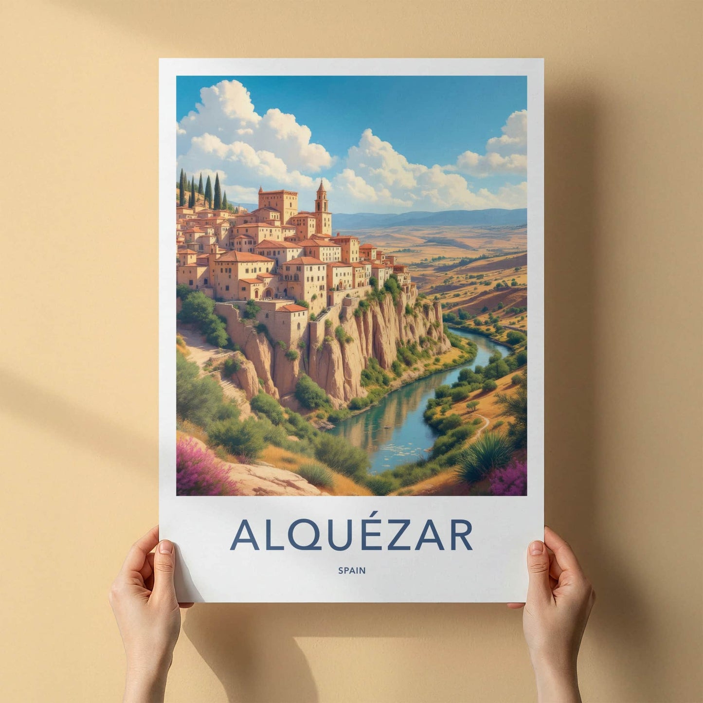 Alquezar Poster - Spain Travel Art - Cliffside Village River Home Decor